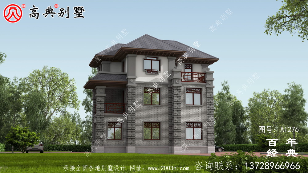 新中式三层带车库农村别墅设计图纸及效果图_农村三层别墅图纸