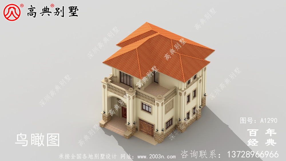欧式三层带车库舒适别墅外观效果图_农村三层别墅设计图