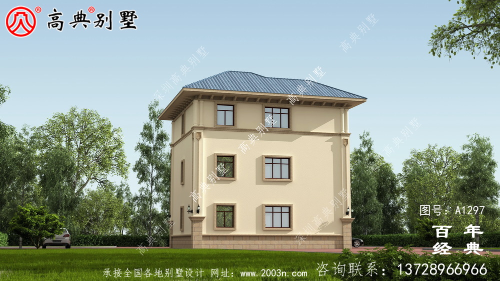 复式三层欧式别墅外观效果图及施工图设计_农村三层别墅设计图
