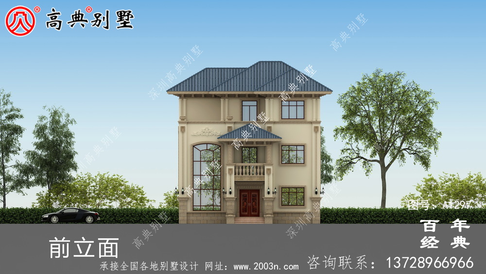复式三层欧式别墅外观效果图及施工图设计_农村三层别墅设计图