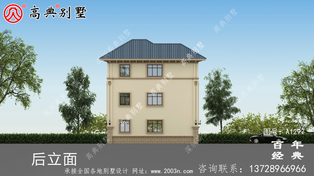 复式三层欧式别墅外观效果图及施工图设计_农村三层别墅设计图