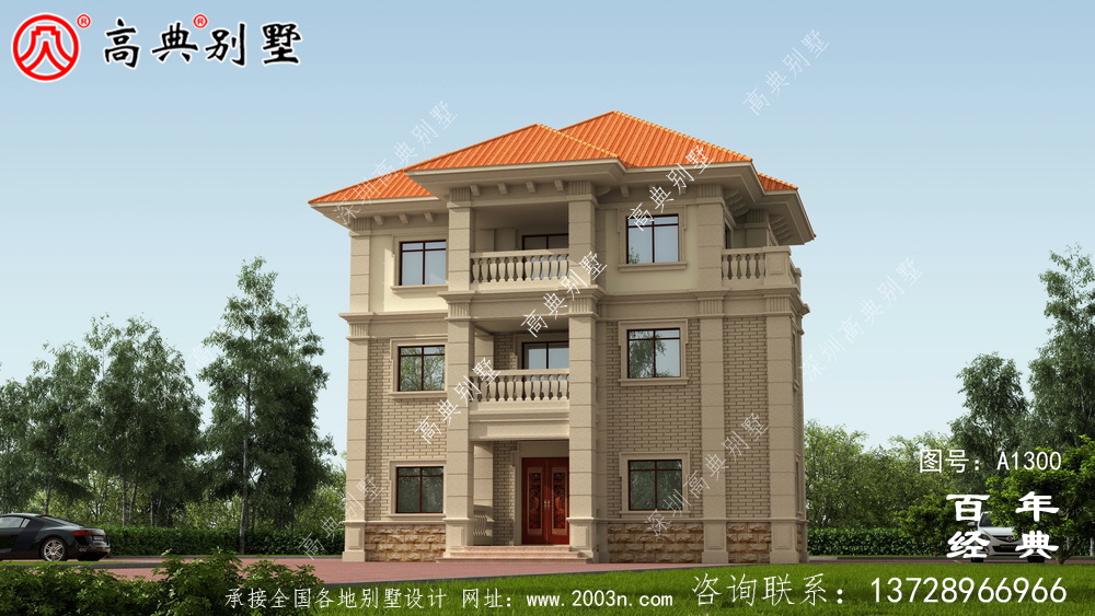 新农村三层别墅外观效果图及施工图设计_农村三层别墅设计图