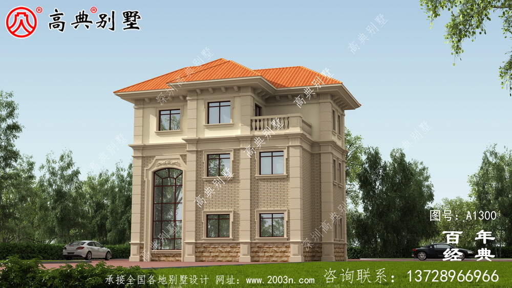 新农村三层别墅外观效果图及施工图设计_农村三层别墅设计图