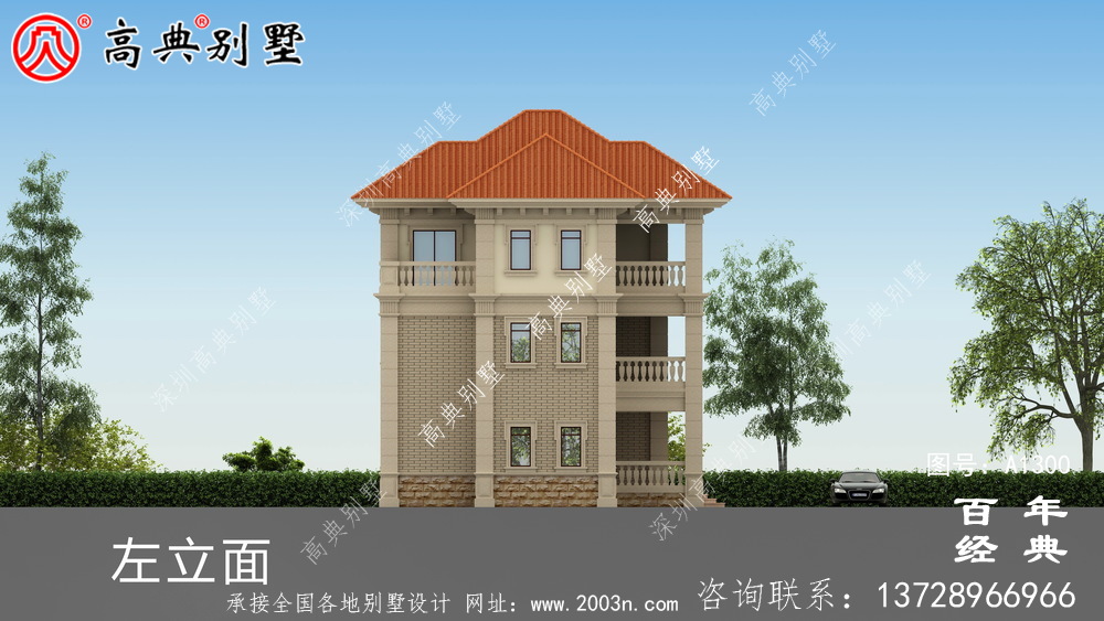 新农村三层别墅外观效果图及施工图设计_农村三层别墅设计图