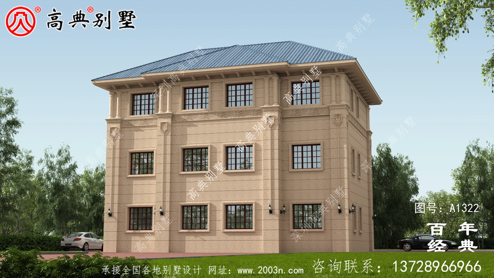 带露台的典雅复式三层别墅设计效果图和施工图_农村三层别墅设计图