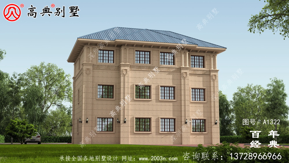 带露台的典雅复式三层别墅设计效果图和施工图_农村三层别墅设计图