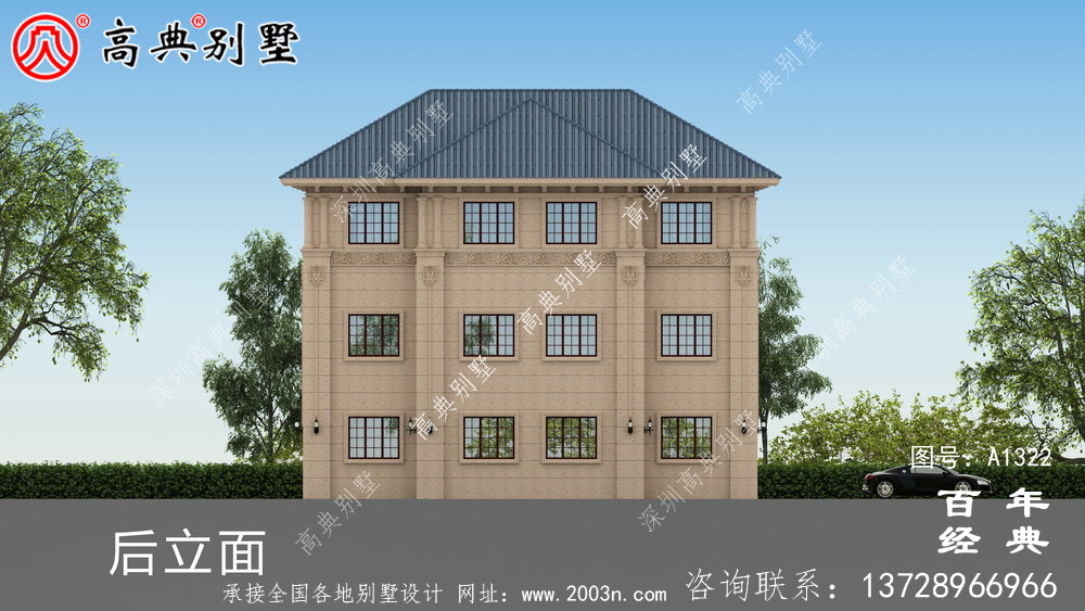 带露台的典雅复式三层别墅设计效果图和施工图_农村三层别墅设计图