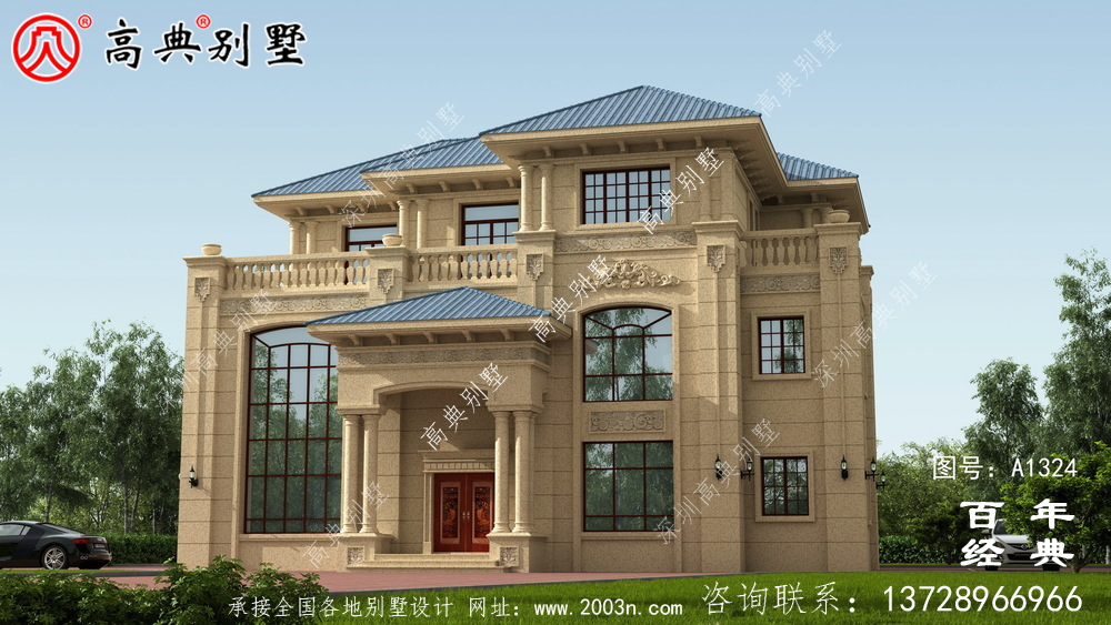 歐式復式三層別墅外觀設計圖紙_鄉村三層別墅設計圖