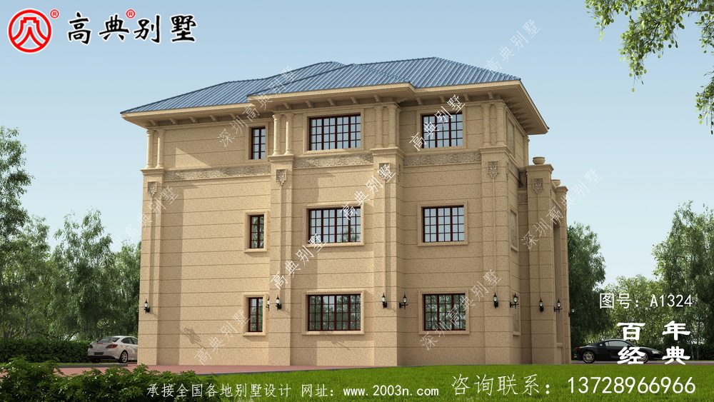 歐式復式三層別墅外觀設計圖紙_鄉村三層別墅設計圖