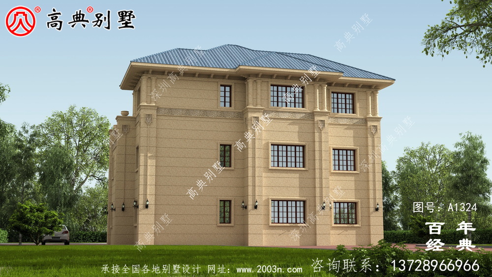 歐式復式三層別墅外觀設計圖紙_鄉村三層別墅設計圖