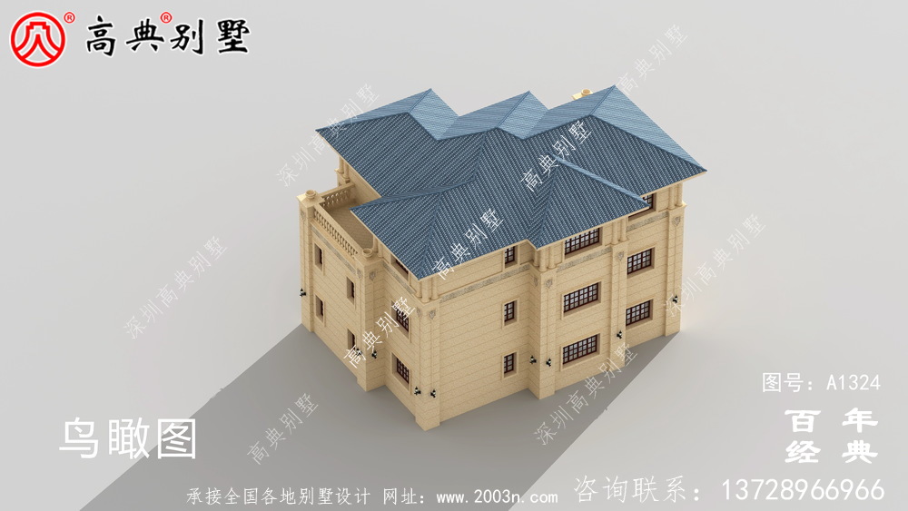 歐式復式三層別墅外觀設計圖紙_鄉村三層別墅設計圖