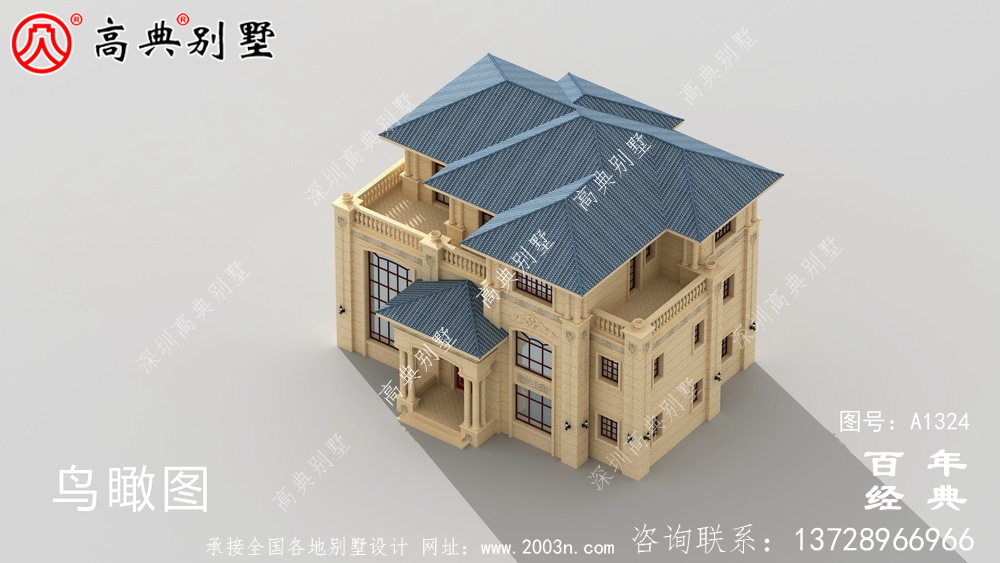 歐式復式三層別墅外觀設計圖紙_鄉村三層別墅設計圖