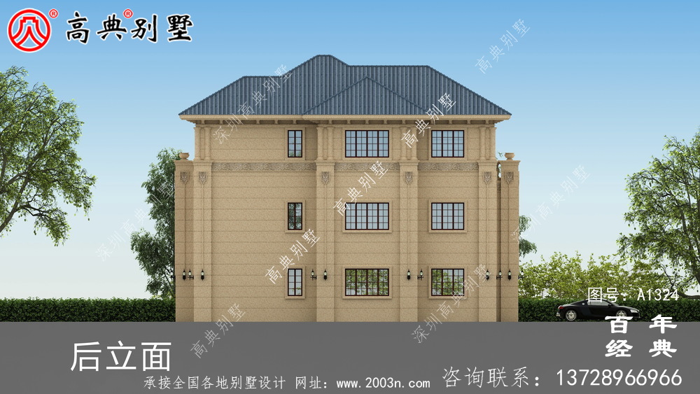 歐式復式三層別墅外觀設計圖紙_鄉村三層別墅設計圖