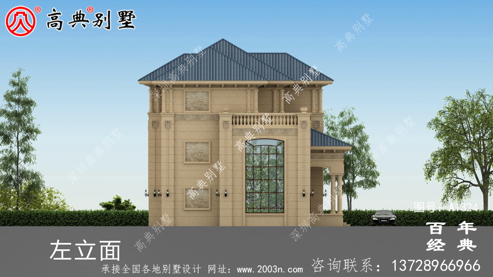 歐式復式三層別墅外觀設計圖紙_鄉村三層別墅設計圖