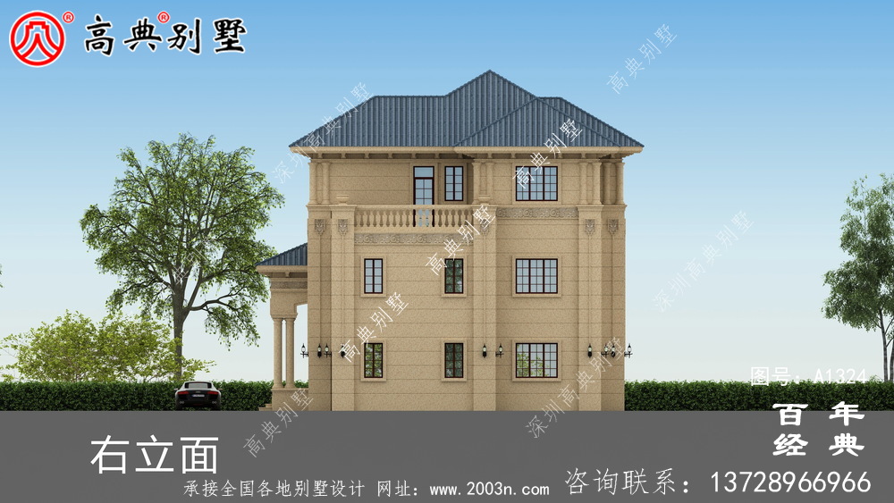 歐式復式三層別墅外觀設計圖紙_鄉村三層別墅設計圖