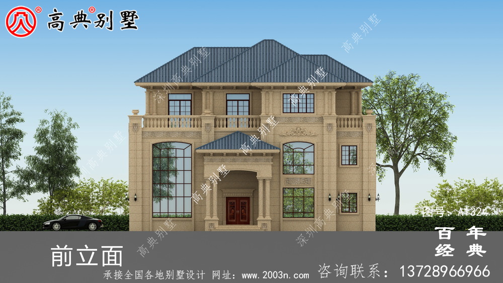 歐式復式三層別墅外觀設計圖紙_鄉村三層別墅設計圖