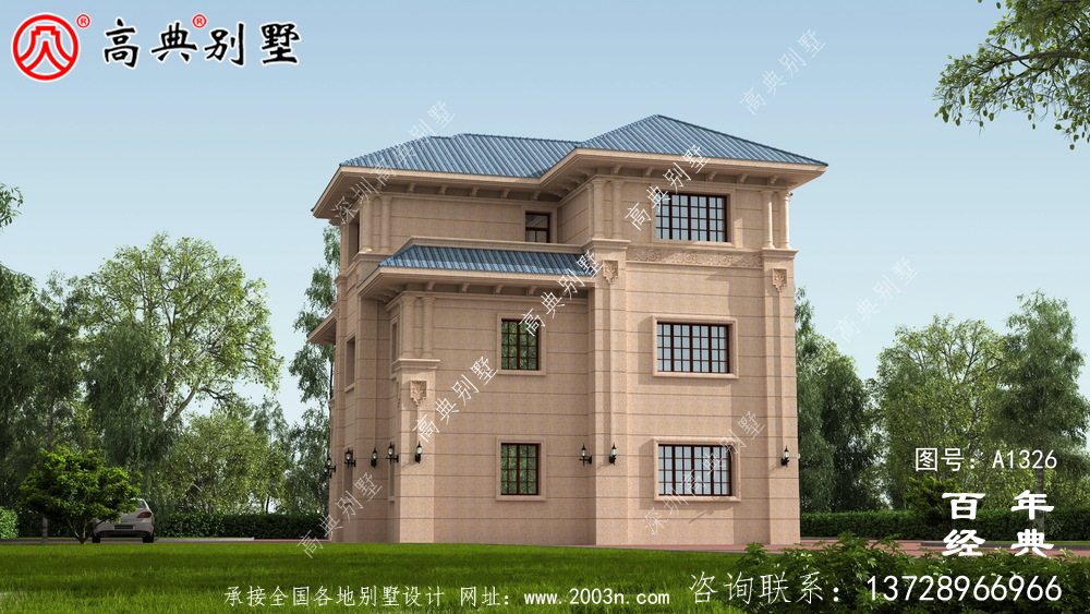 小復式三層帶露臺歐式別墅施工圖紙帶設計效果圖_三層別墅設計圖紙