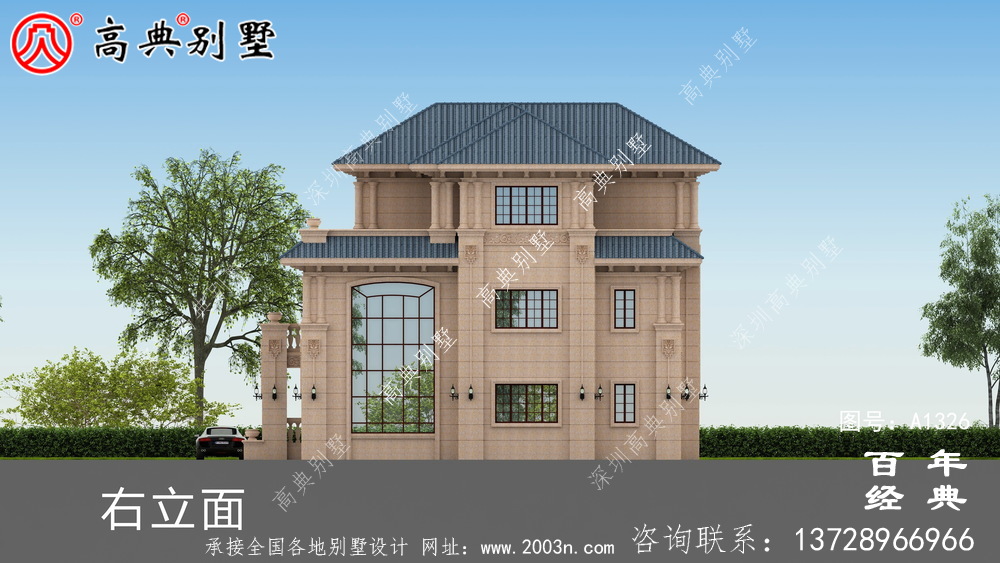小復式三層帶露臺歐式別墅施工圖紙帶設計效果圖_三層別墅設計圖紙