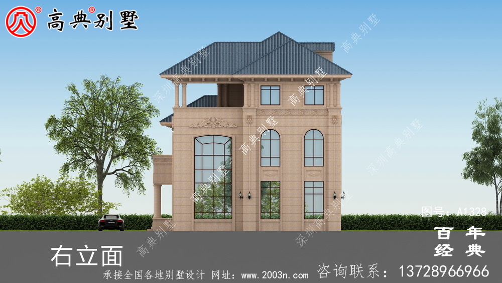 小復式三層帶露臺歐式別墅施工圖紙_三層別墅設計圖紙