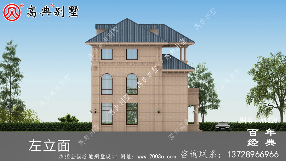 小復式三層帶露臺歐式別墅施工圖紙_三層別墅設計圖紙