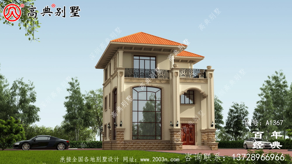 农村洋房复式三层别墅外观效果图_别墅设计图纸