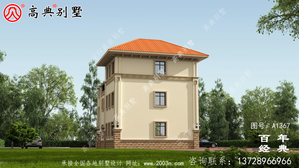 农村洋房复式三层别墅外观效果图_别墅设计图纸