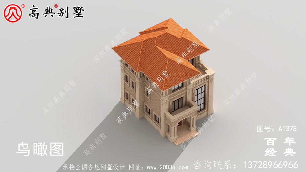 农村复式三层乡村别墅外观效果图_别墅设计图纸