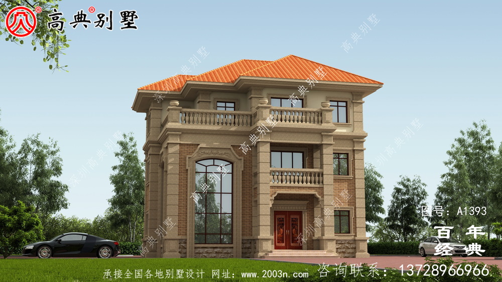 三层欧式别墅楼房外观设计图_乡村别墅设计图纸