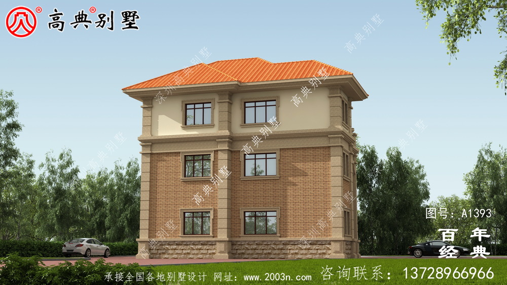 三层欧式别墅楼房外观设计图_乡村别墅设计图纸