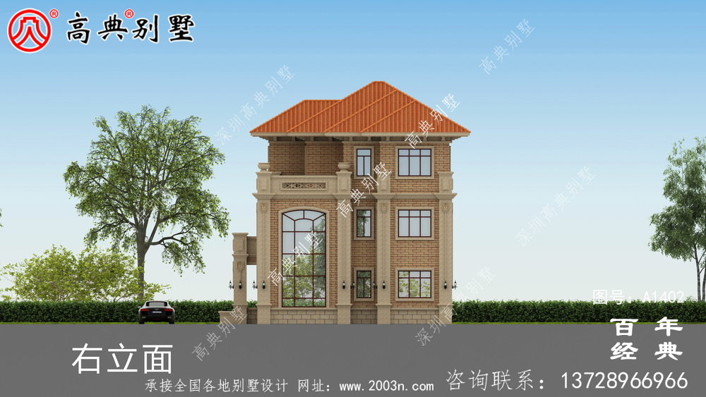 复式三层乡村别墅外观设计效果图_乡村三层别墅设计图