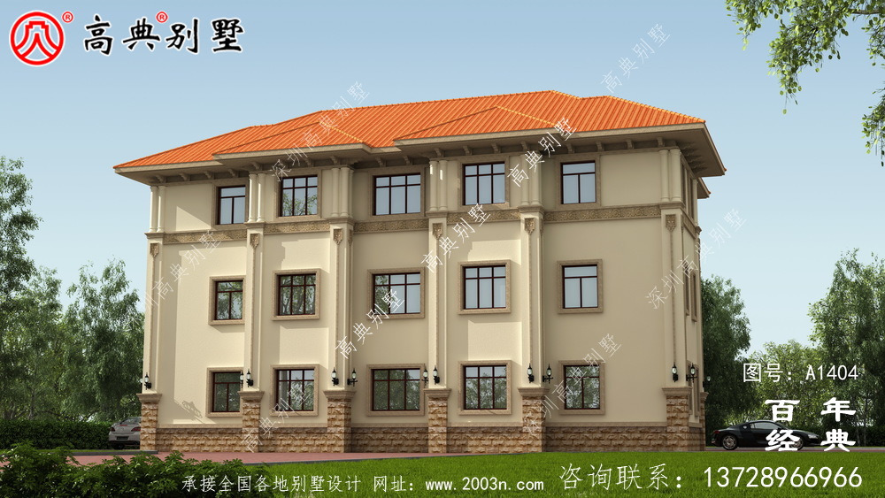 高档三层双拼欧式别墅外观设计效果图_乡村三层别墅设计图
