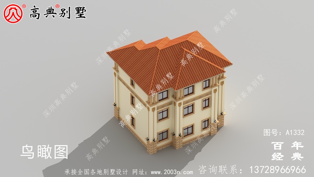 新农村复式三层别墅外观效果图_三层乡村房屋设计图