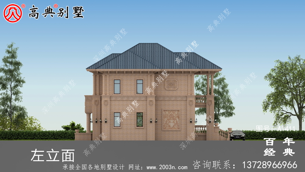 欧式两层小洋楼别墅外观效果图 二层小洋楼外观效果图