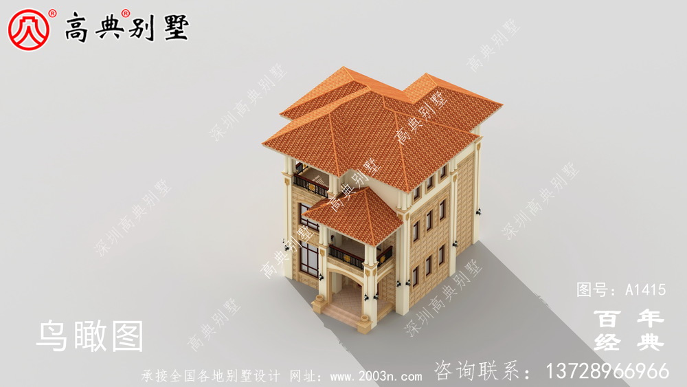 农村三层欧式小别墅外观效果图设计图_乡村别墅工程图纸