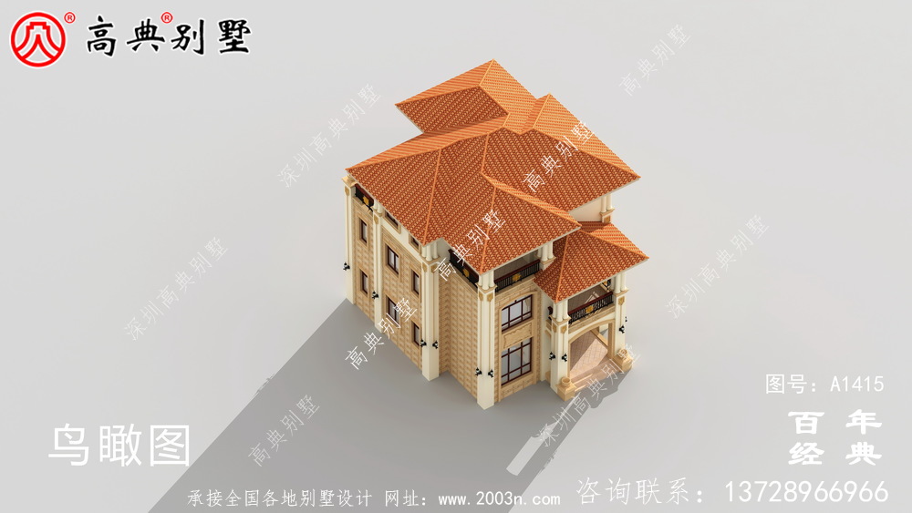 农村三层欧式小别墅外观效果图设计图_乡村别墅工程图纸