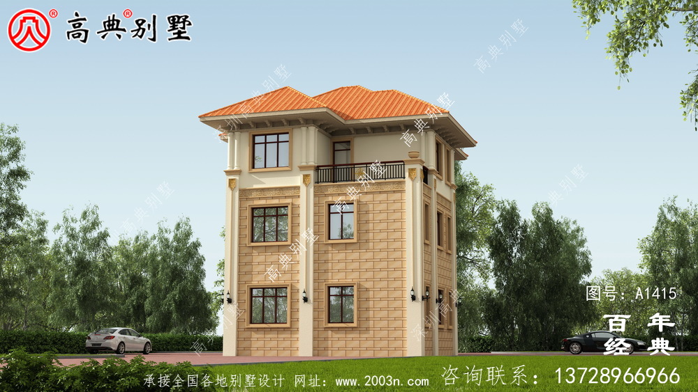 农村三层欧式小别墅外观效果图设计图_乡村别墅工程图纸