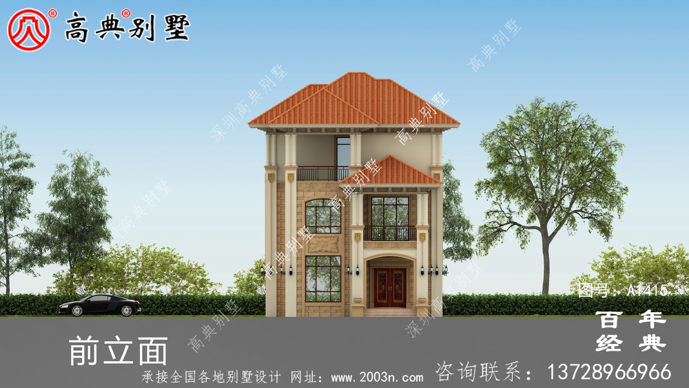 农村三层欧式小别墅外观效果图设计图_乡村别墅工程图纸