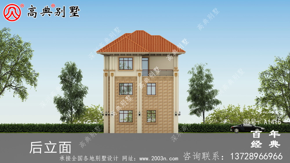 农村三层欧式小别墅外观效果图设计图_乡村别墅工程图纸