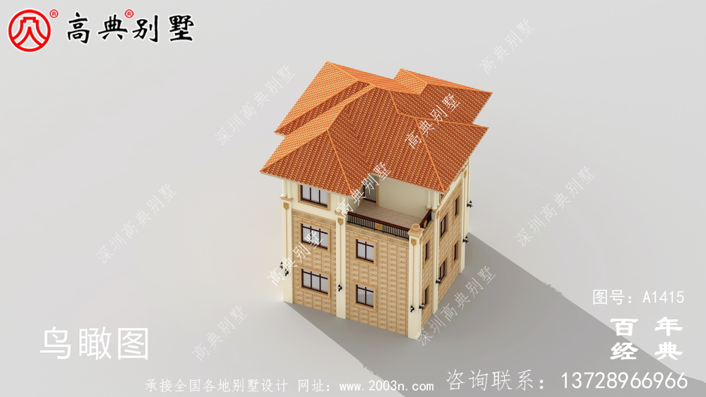 农村三层欧式小别墅外观效果图设计图_乡村别墅工程图纸