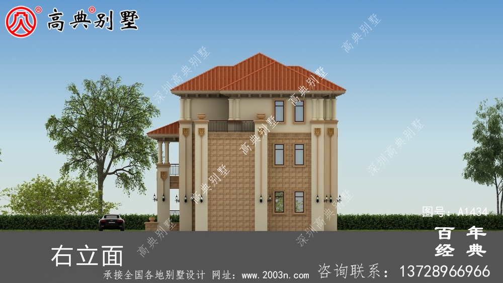 简欧风三层双拼别墅设计图_乡村别墅工程图纸