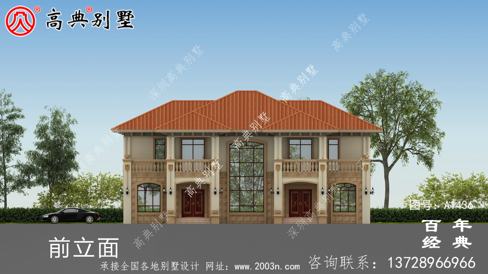 自建兩層歐式雙拼別墅設計圖紙和效果圖_農村兩層別墅設計