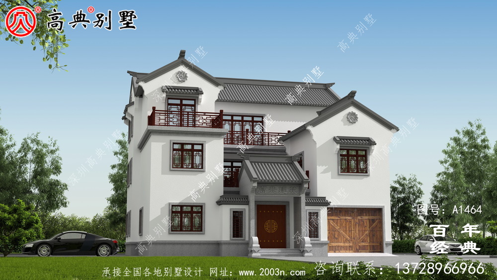新中式農(nóng)村別墅帶車庫(kù)三層設(shè)計(jì)圖紙及效果圖_農(nóng)村三層別墅設(shè)計(jì)