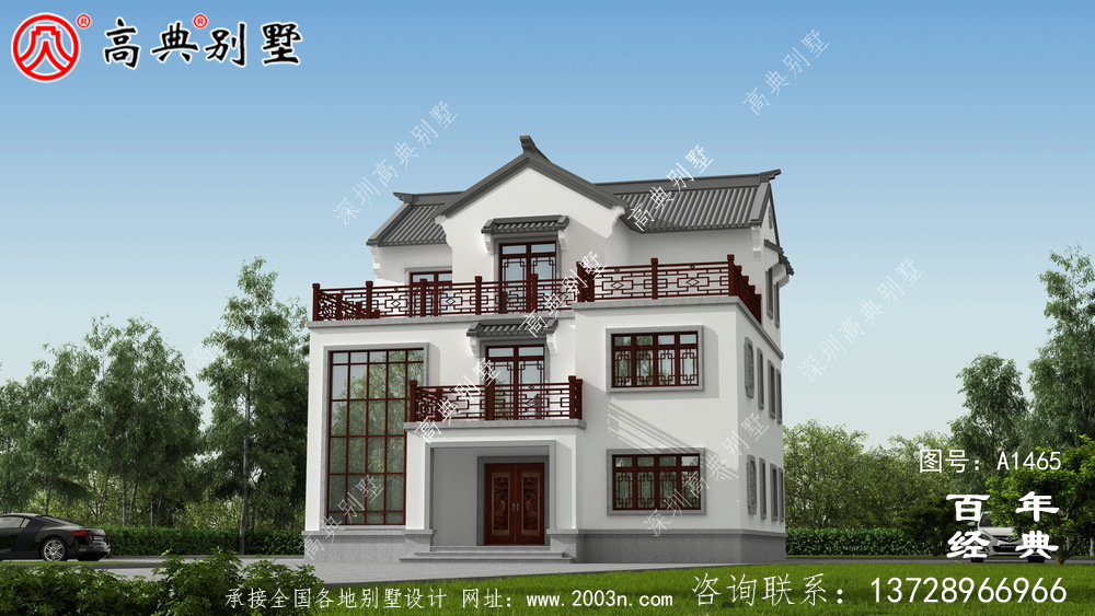 新中式三層復式鄉村別墅外觀效果圖_鄉村三層別墅設計