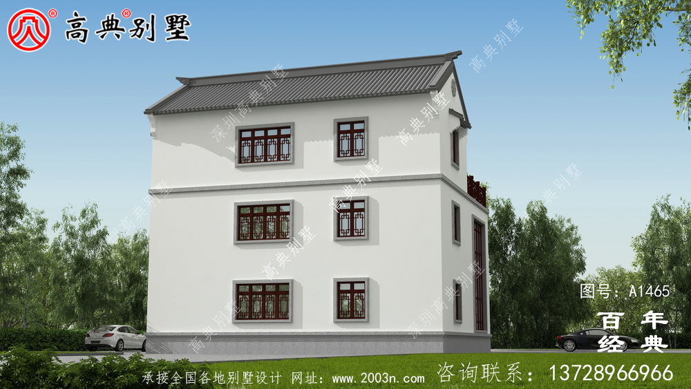 新中式三層復式鄉村別墅外觀效果圖_鄉村三層別墅設計