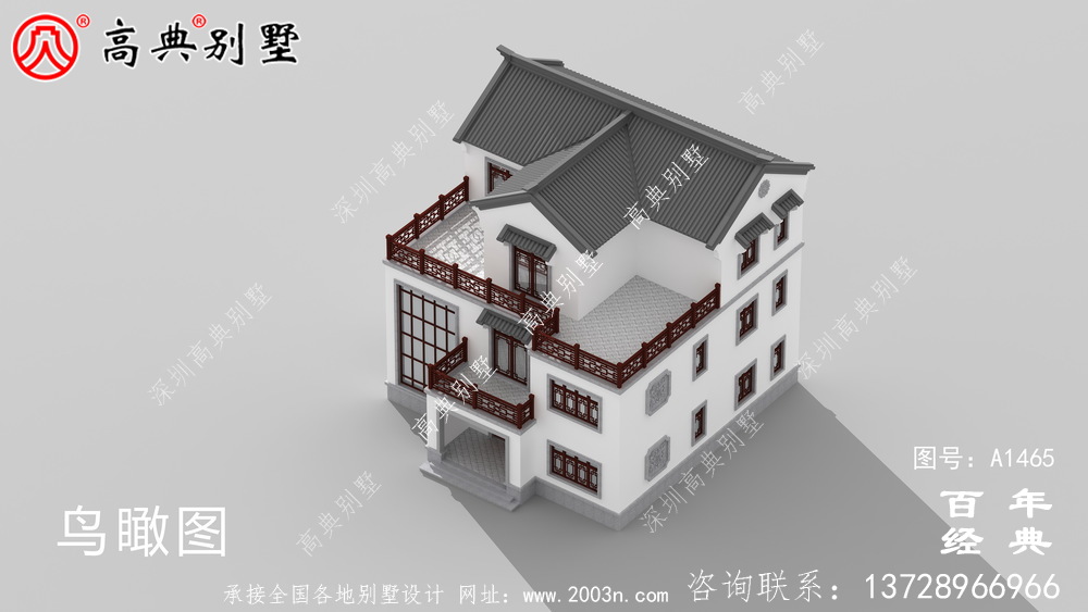 新中式三層復式鄉村別墅外觀效果圖_鄉村三層別墅設計