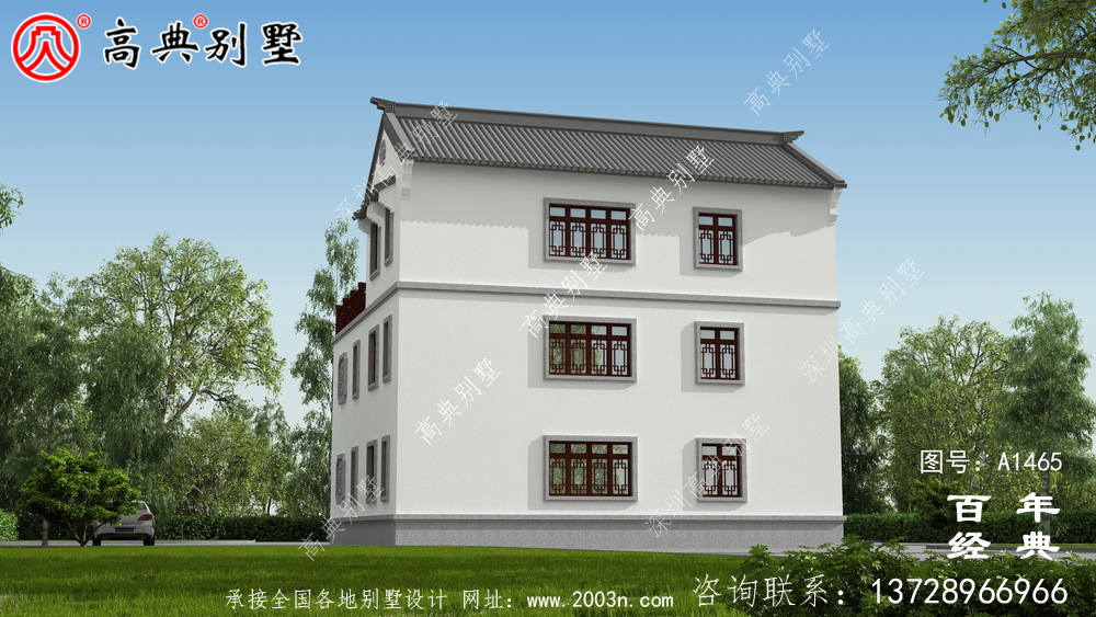 新中式三層復式鄉村別墅外觀效果圖_鄉村三層別墅設計