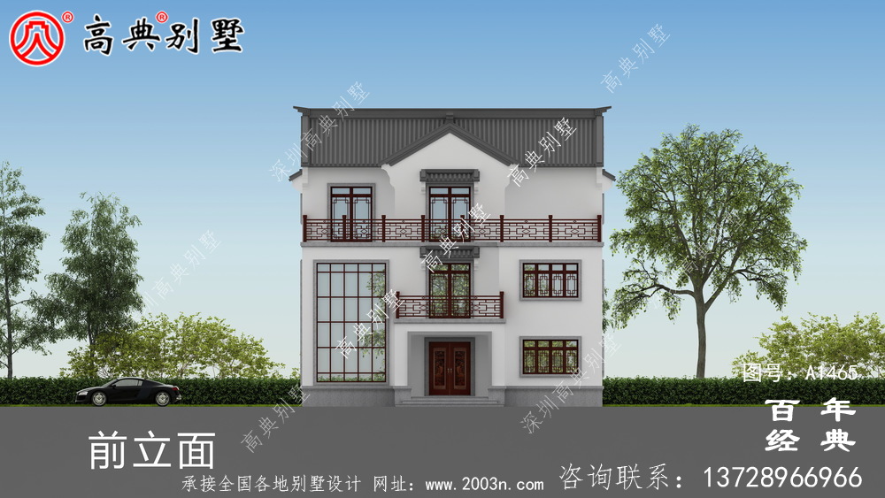 新中式三層復式鄉村別墅外觀效果圖_鄉村三層別墅設計