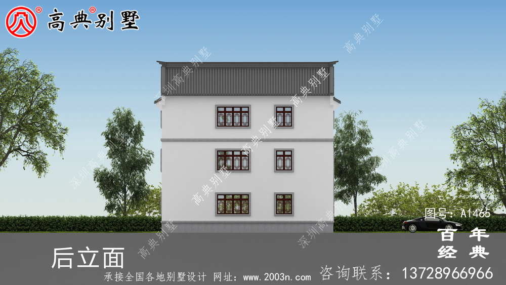 新中式三層復式鄉村別墅外觀效果圖_鄉村三層別墅設計
