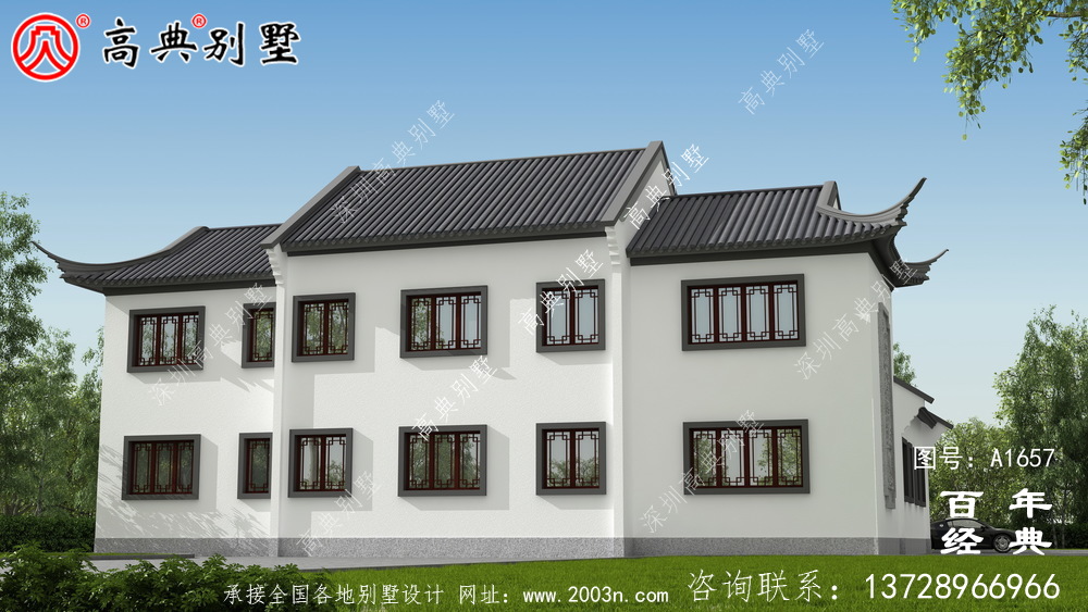 新中式四合院两层别墅设计图纸和效果图_农村两层别墅设计
