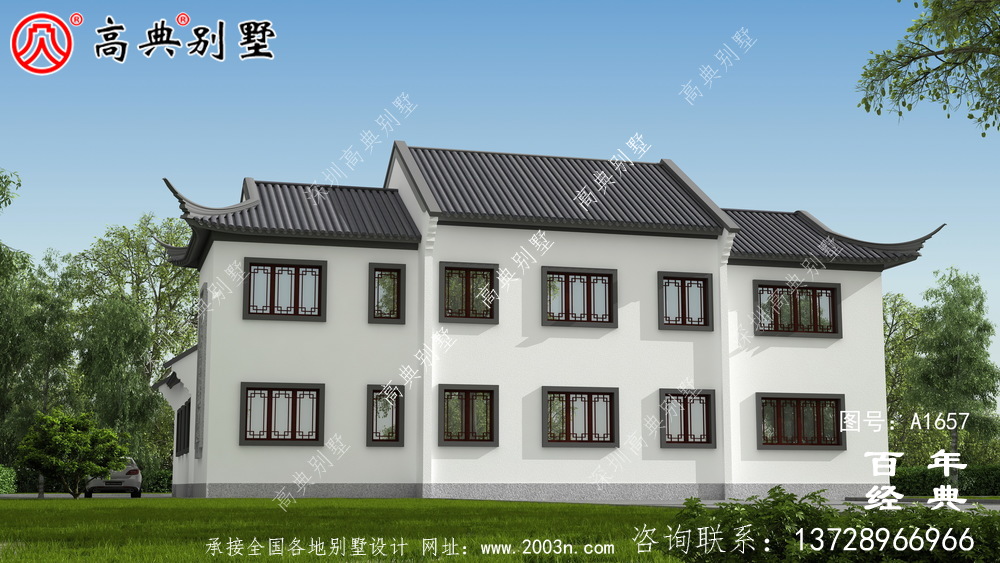 新中式四合院两层别墅设计图纸和效果图_农村两层别墅设计